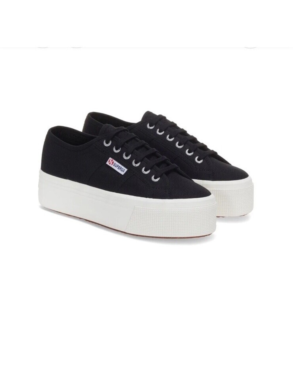 Superga 2790 Low-Top Sneakers Black White Platform Wedge Lace Up Sneaker Sz 9.5 - Picture 4 of 6